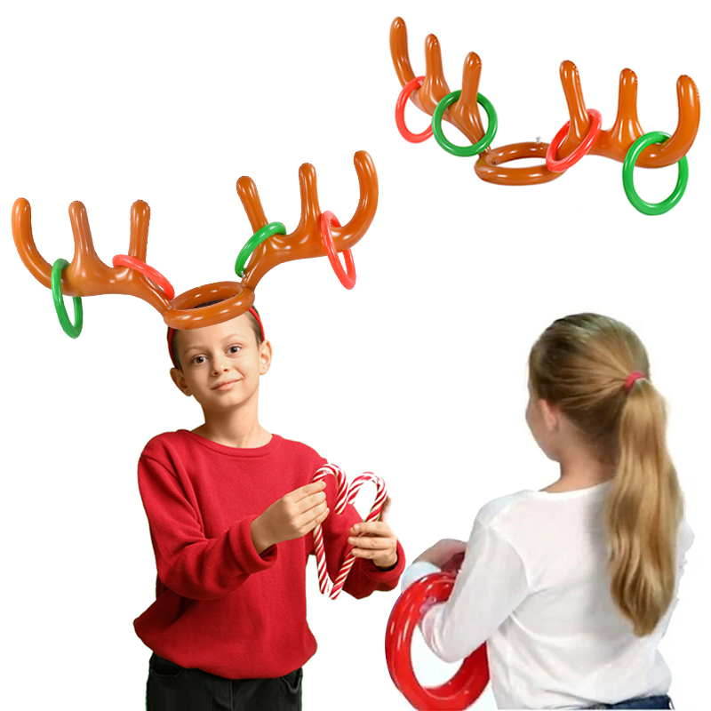 Party Games No Supplies - 1/3 セットクリスマスゲームインフレータブルトナカイ枝角帽子リングトス子供のギフトのおもちゃ新年クリスマス家の装飾クリスマスパーティー用品