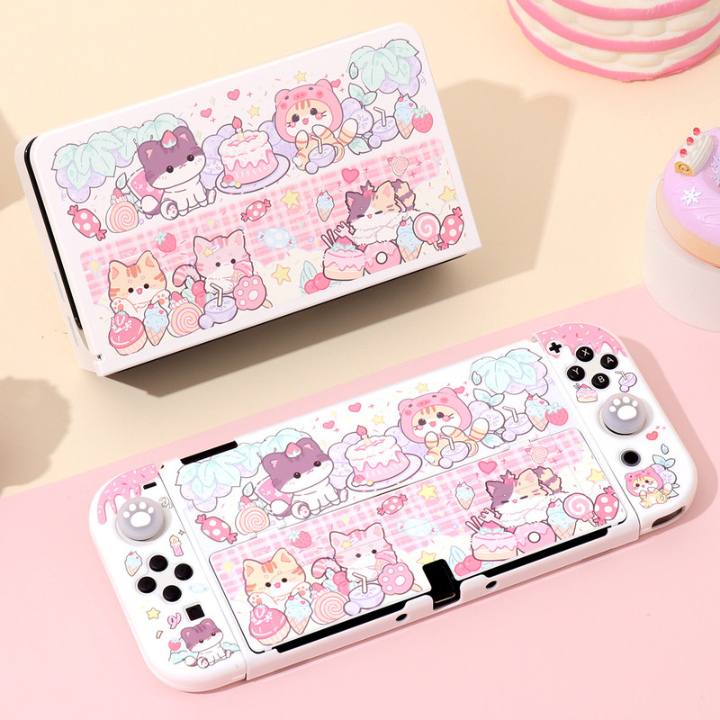 Party Games Switch 2 - オリジナルデザイン Switch2 保護シェル 漫画猫 ケーキパーティー ガール