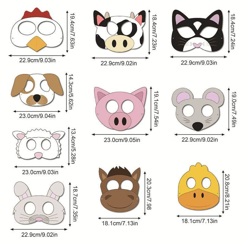 10 個ファームテーマ漫画動物クリエイティブコスプレ紙マスク - Party Games No Supplies のレビューと価格