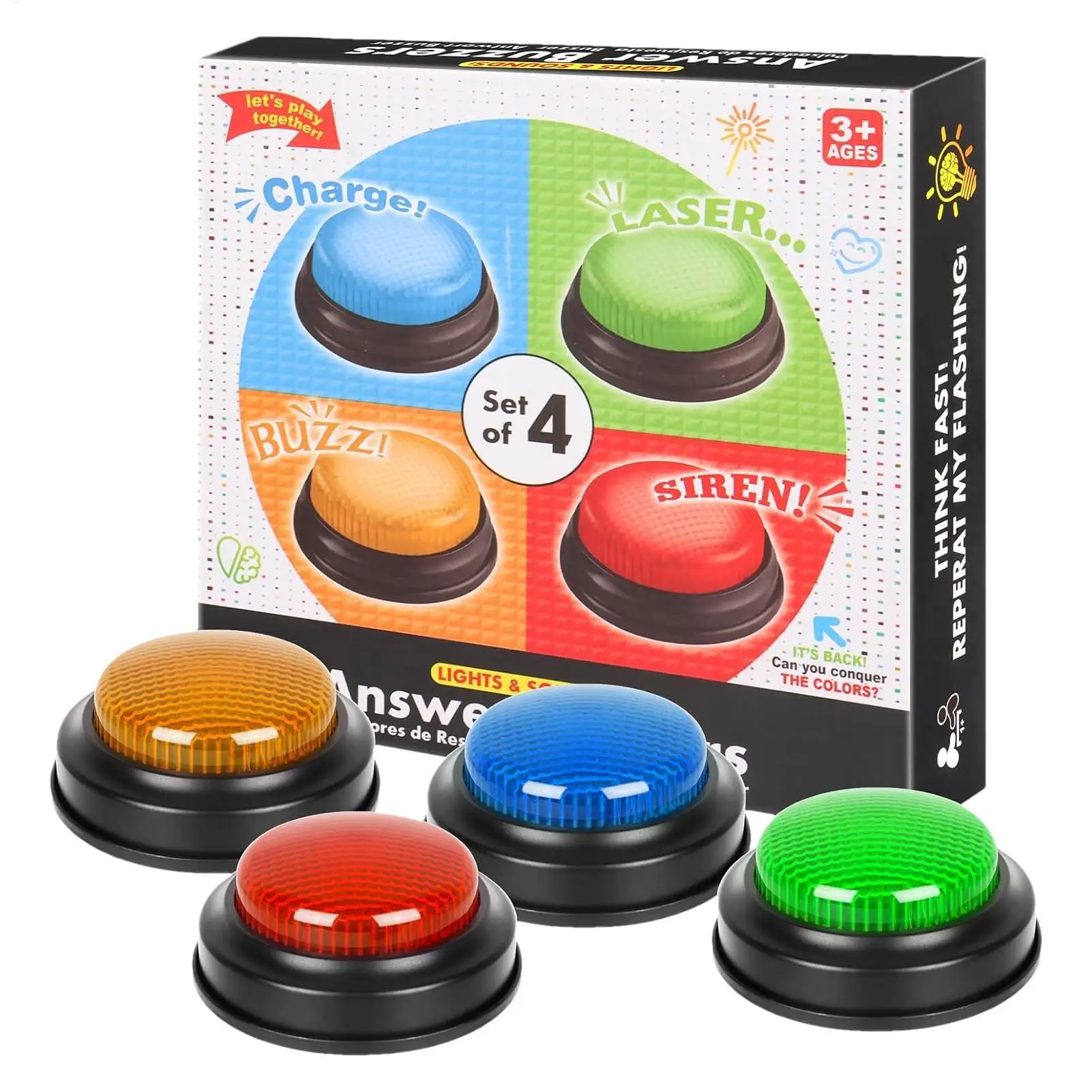 ゲームブザー 4個セット クイックアンサーボタン ライト付き - Quick Games Party のレビューと価格